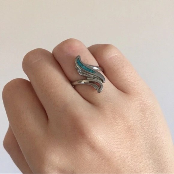 Vintage Turquoise Coral Stone Swirl Statement Ring - Picture 1 of 5